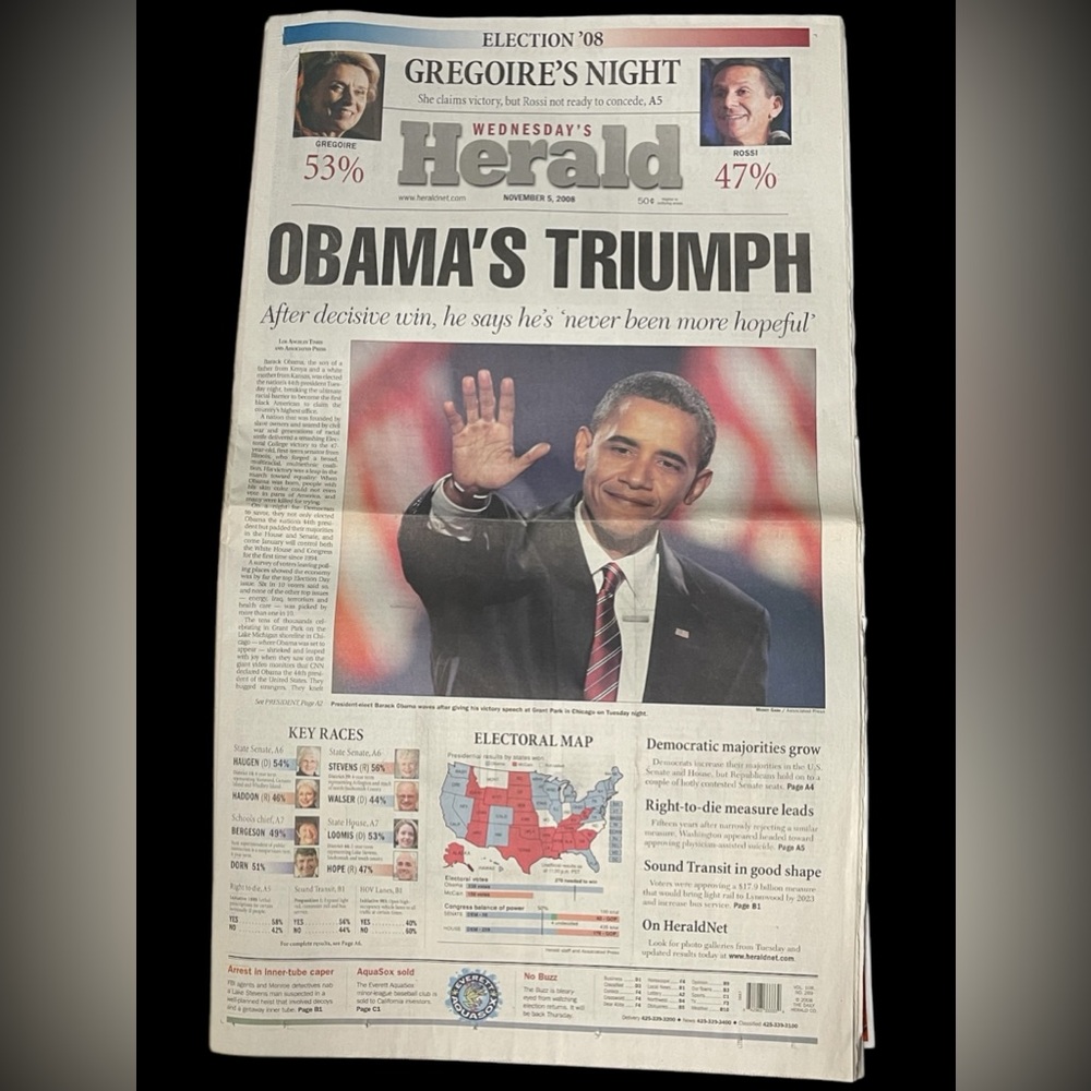 The Hearld newspaper Obama’s Triumph 2008 Seattle, WA